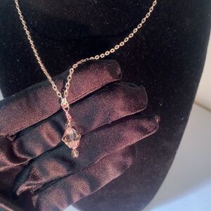 CRYSTAL BLUSH — Handmade Pink & Bronze Glass Beaded Pendant Necklace with Copper